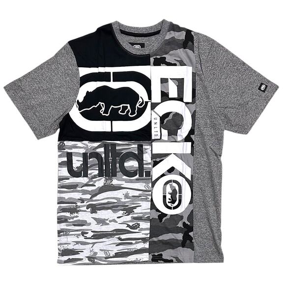 Ecko Unltd Men's T-Shirt Panel Stitched Colorblock Puff Print Camo/Solid Tee - Picture 1 of 3